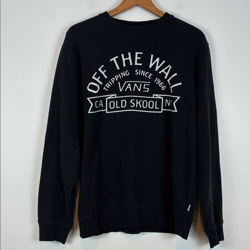 Vans Medium Black Crewneck Sweatshirt White "Off The Wall" Graphic Old Skool Sk8
